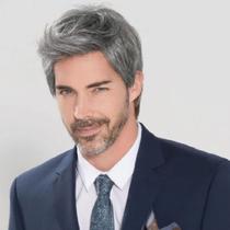 Peruca YYHR curta reta prateada cinza de fibra sintética masculina