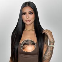 Peruca ZHENGON, cabelo humano sem cola, reta, 76 cm, renda frontal