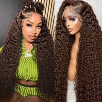 Perucas BIANFA, castanho chocolate, cabelo humano, 20 polegadas, renda frontal