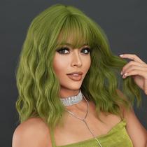Perucas COOINEADER Green Short Bob sintéticas com franja de 14 polegadas