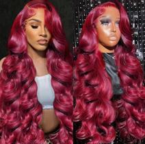 Perucas frontais de renda AIRDOT 99J Burgundy Body Wave 28" 180% de densidade