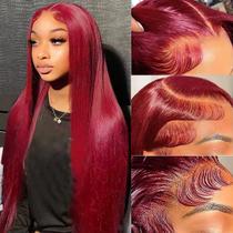Perucas frontais de renda AUOU 99m Borgonha, cabelo humano liso, 55 cm Perucas frontais de renda AUOU 99m Borgonha, cabelo humano liso, 55 cm