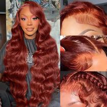 Perucas frontais de renda Avolo, marrom avermelhado, cabelo humano, 22" Body Wave