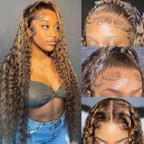 Perucas frontais de renda bangjazz Deep Wave 30" Cabelo humano 180% de densidade Perucas frontais de renda bangjazz Deep Wave 30" Cabelo humano 180% de densidade