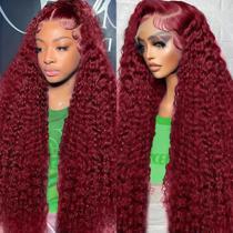 Perucas frontais de renda BELE 99j Burgundy Human Hair 28" Water Wave