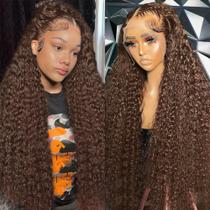 Perucas frontais de renda BJVT Chocolate Brown Deep Wave 60 cm 210D