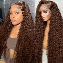 Perucas frontais de renda Bworto Chocolate Brown Deep Wave 30"