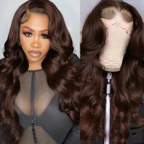 Perucas frontais de renda FASCARA, marrom avermelhado, cabelo humano de 18"