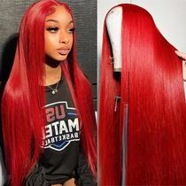 Perucas frontais de renda FJSuprise Red Straight Human Hair 34"