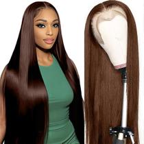 Perucas frontais de renda FUTGK Chocolate Brown Human Hair 32"