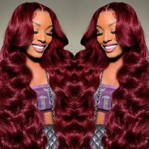 Perucas frontais de renda Gemlong 99m Burgundy Human Hair 34"