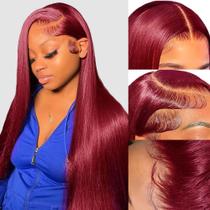 Perucas frontais de renda Hevgf Hair 99J Burgundy 60 cm de cabelo humano Perucas frontais de renda Hevgf Hair 99J Burgundy 60 cm de cabelo humano