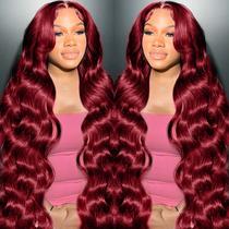 Perucas frontais de renda METDIO 99j Burgundy Wave 66cm 180% HD