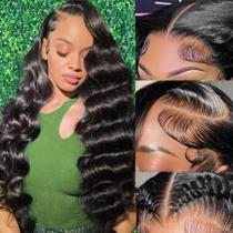 Perucas frontais de renda OVEOOZ Body Wave 76 cm Cabelo humano 200% de densidade