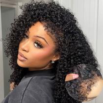 Perucas frontais de renda Qmaple 4C Edges Kinky Curly Human Hair 16"