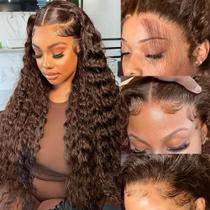 Perucas frontais de renda Qwedafy Chocolate Brown Human Hair 30 polegadas
