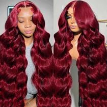 Perucas frontais de renda QZOQZO 99j Burgundy Human Hair 200% de densidade