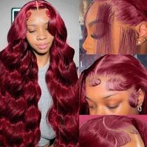 Perucas frontais de renda QZOQZO 99j Burgundy Human Hair 22cm 180%