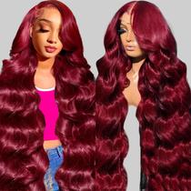Perucas frontais de renda QZOQZO 99J Burgundy Human Hair 76cm