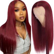 Perucas frontais de renda Rismale Hair 99J Burgundy Human Hair 22"