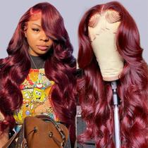 Perucas frontais de renda ROYAL IMPRESSION 99J Burgundy Human Hair