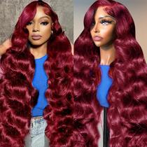 Perucas frontais de renda Sambuity 99J Burgundy Human Hair 60cm