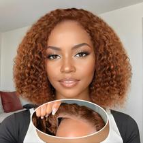 Perucas frontais de renda sem cola, cabelo humano Bob 8", 180% de densidade, ruivo