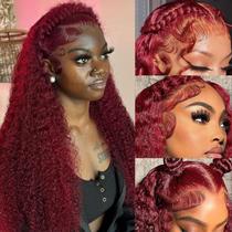 Perucas frontais de renda Simeider 30 polegadas 99J Burgundy Deep Wave