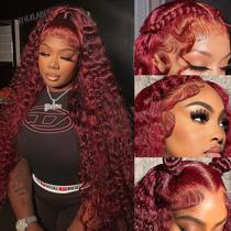Perucas frontais de renda Simeider 34 polegadas 13x6 Burgundy Deep Wave Perucas frontais de renda Simeider 34 polegadas 13x6 Burgundy Deep Wave