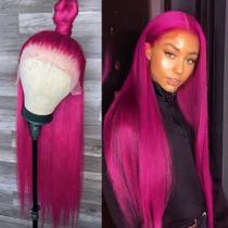 Perucas frontais de renda sintética Maycaur Long Straight Hot Pink