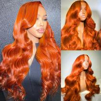 Perucas frontais de renda soeyrkke Ginger Orange Body Wave 30"