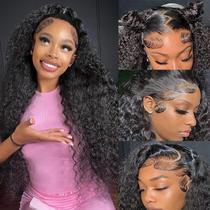 Perucas frontais de renda SQU&CIR Deep Wave 24" Cabelo humano com 180% de densidade