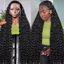 Perucas frontais de renda ThiraK Deep Wave 34" 200% de densidade, preto natural