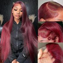 Perucas frontais de renda tobasew 99J Burgundy Human Hair 200% de densidade