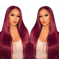 Perucas frontais de renda TTSMINS Straight 99m Borgonha 50cm Cabelo humano