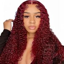 Perucas frontais de renda Wighottie 99j Burgundy Deep Wave 40cm
