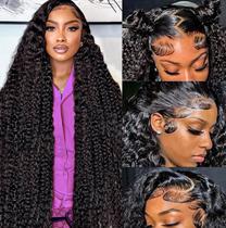 Perucas frontais de renda Yeeaak Deep Wave 32 polegadas com 200% de densidade