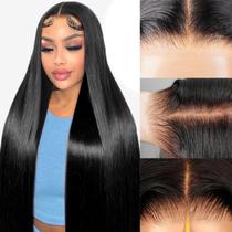 Perucas FTQZKEY, 32 polegadas, 220 densidades, fecho de renda HD, cabelo humano
