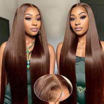 Perucas FTQZKEY Wear and Go, sem cola, 22", cabelo humano castanho