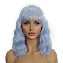 Perucas Mxayhnajxl, azul claro, sintético, comprimento do ombro 35 cm