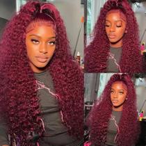Perucas Pizazz HD Lace Front 99J Burgundy Deep Wave 20"