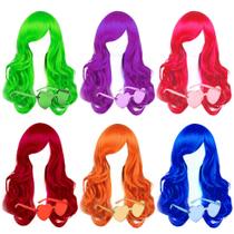 Perucas SHENJIPPC, compridas, onduladas, neon e encaracoladas, pacote com 6 unidades femininas