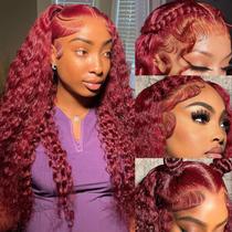 Perucas Simeider Burgundy Deep Wave 66 cm Cabelo humano 200% de densidade Perucas Simeider Burgundy Deep Wave 66 cm Cabelo humano 200% de densidade