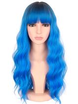 Perucas SYMEIW, cabelo ondulado sintético azul com franja para mulheres