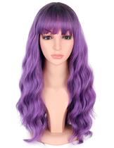 Perucas SYMEIW, cabelo roxo ondulado com franja, sintéticas para mulheres