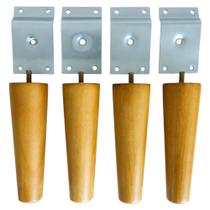 Pés De Madeira Para Móveis Classic 15cm Com Suporte de Ferro Em Grau - Kit 4 Unidades Full