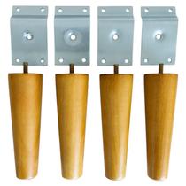 Pés De Madeira Para Móveis Classic Palito Cone Retrô De 15cm Com Suporte de Ferro Em Grau - Kit 4 Unidades Full