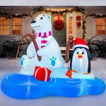 Pesca inflável de urso polar com pinguim de 6 pés com LEDs de Natal Pesca inflável de urso polar com pinguim de 6 pés com LEDs de Natal