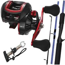 Pesca Kit 15 Kg Vara Fibra de Vidro Carretilha 19 Rolamentos
