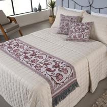 Peseira Decorativa Cama Almofada Cheia Queen Jacard 5 Peças Bordô